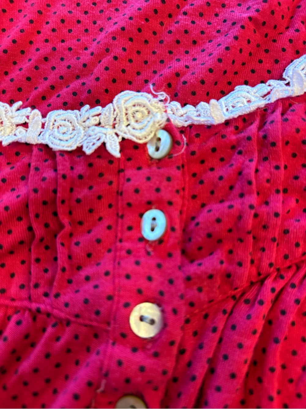 Eileen West Women's Size L Soft Red Lace-Trim Button Front Nightgown - Picture 4 of 7